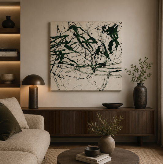 Dark Green & White Abstract Canvas