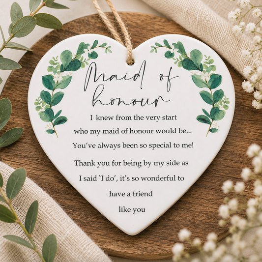 Maid of Honour Hanging Ceramic Heart