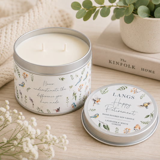 Lavender & White Ginger - Happy Retirement | Soy Tin Candle