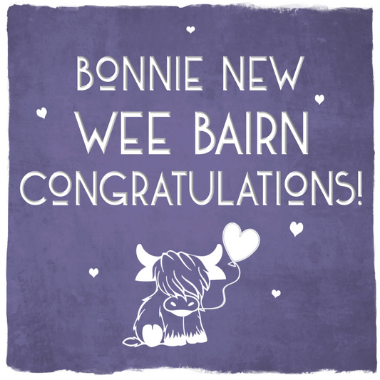 Bonnie New Wee Bairn Highland Cow Greetings Card