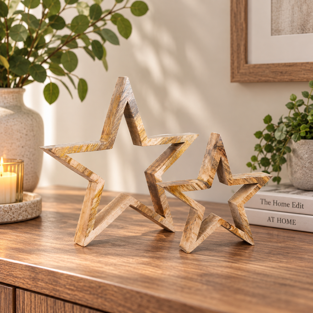 Standing Natural Wooden Star | 34cm