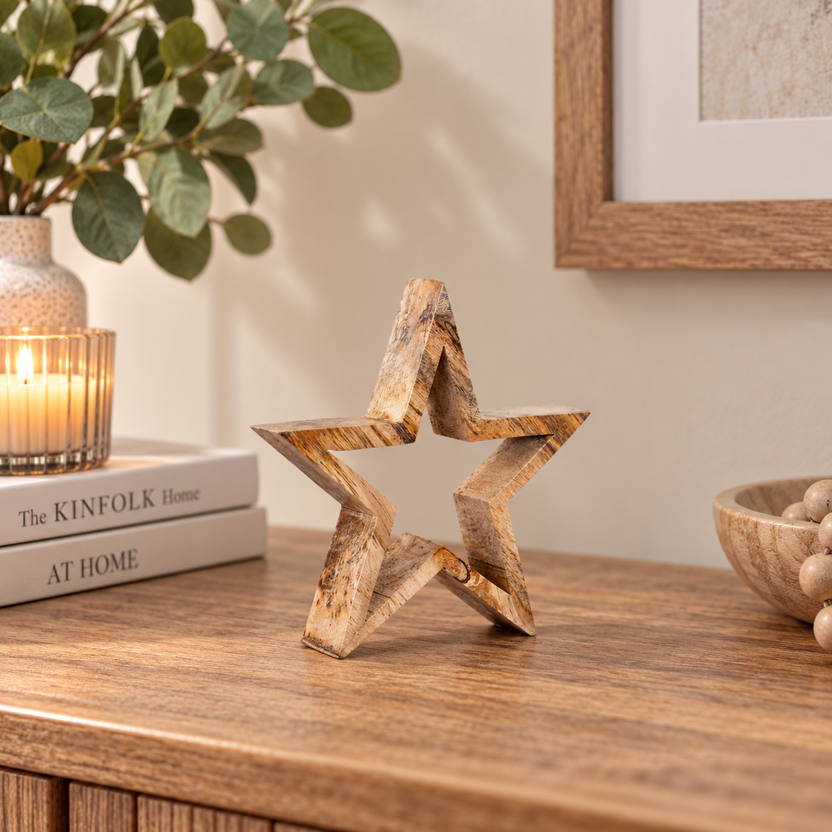 Standing Natural Wooden Star | 25cm