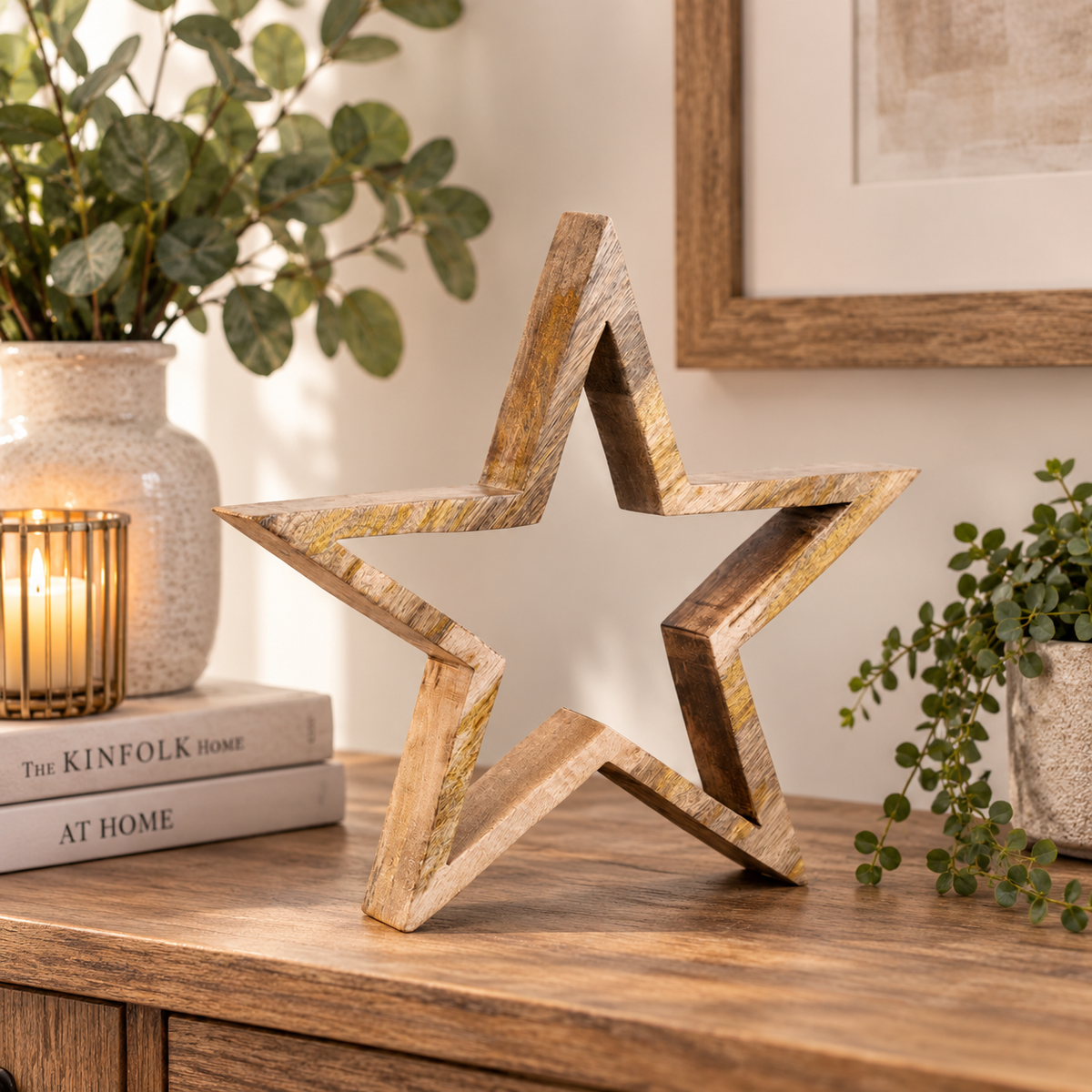 Standing Natural Wooden Star | 34cm
