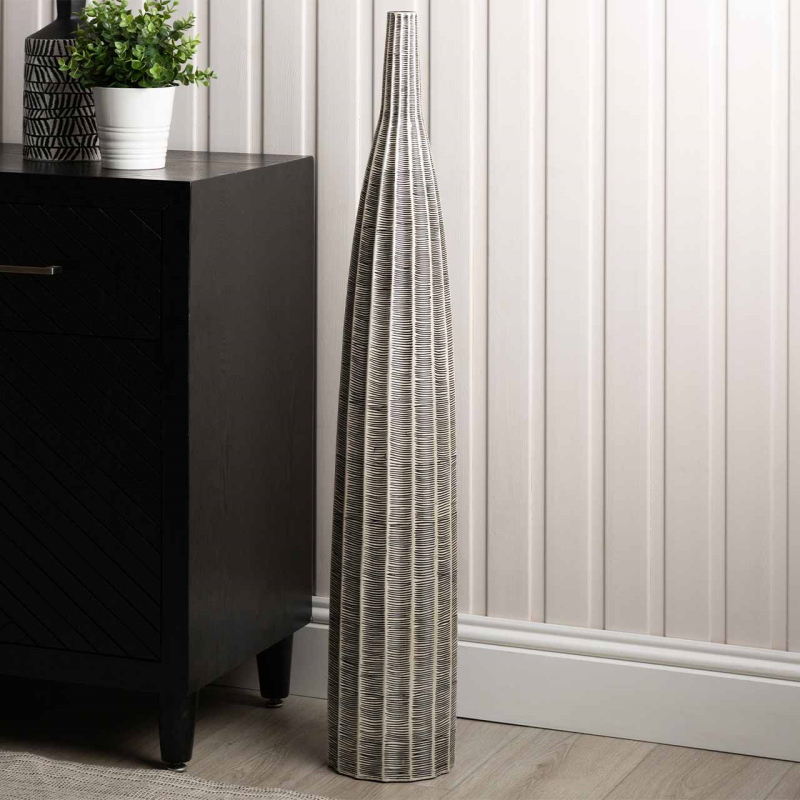 Black and White Lines Polyresin Vase 101cm