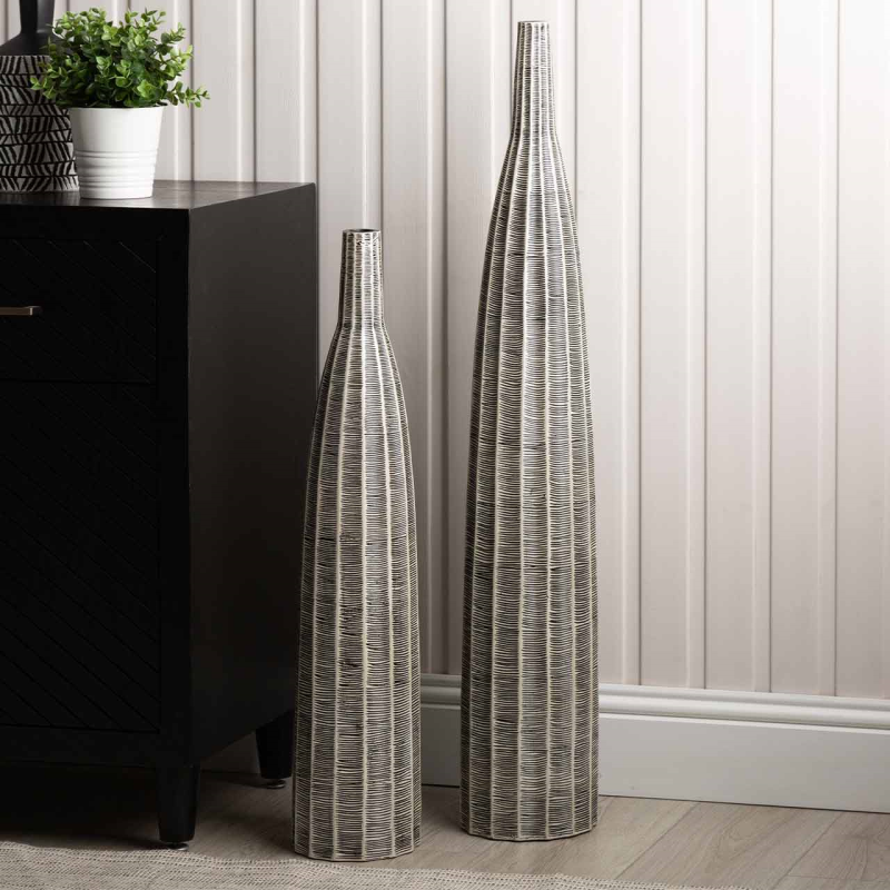 Black and White Lines Polyresin Vase 101cm