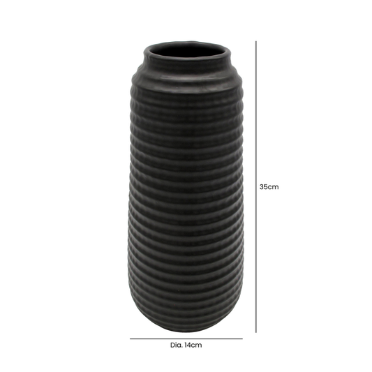 Matt Black Textured Vase 35cm