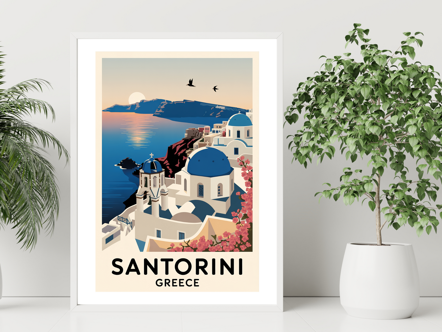 Santorini Travel Poster | Vintage Wall Print