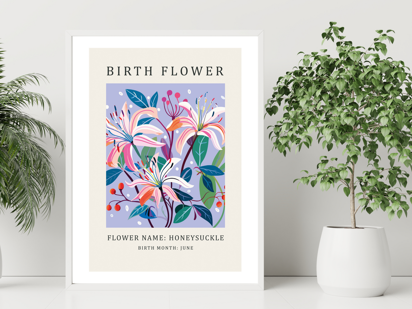 Birth Flower Print June Honeysuckle | Birthday Month Poster
