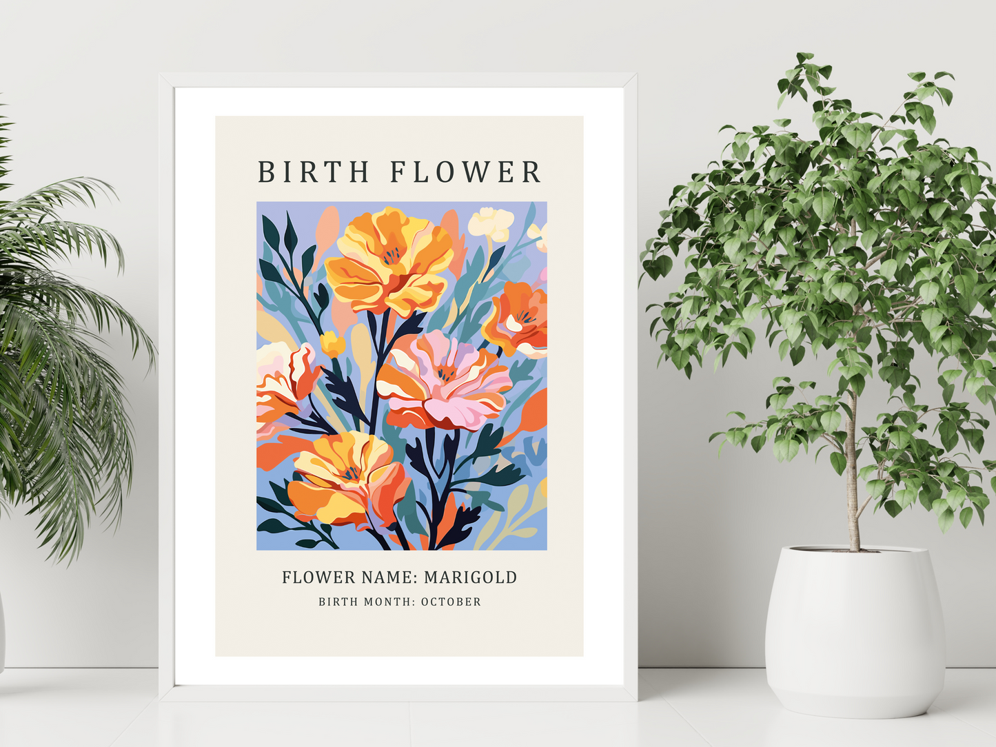 Birth Flower Print October Marigold | Birthday Month Poster