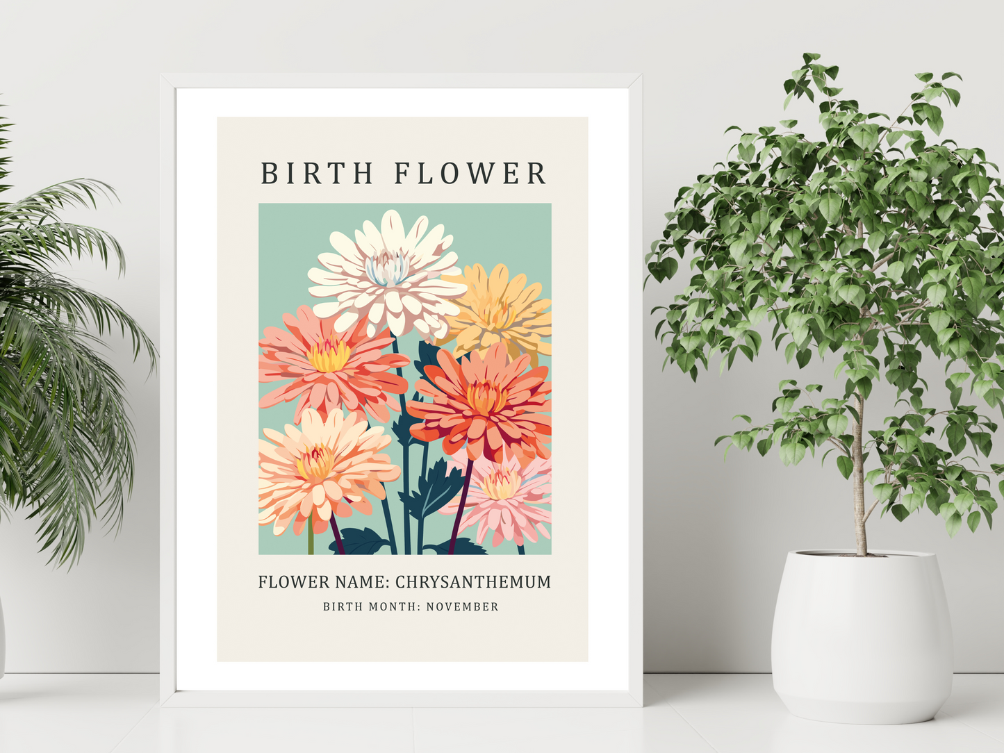 Birth Flower Print November Chrysanthemum | Birthday Month Poster