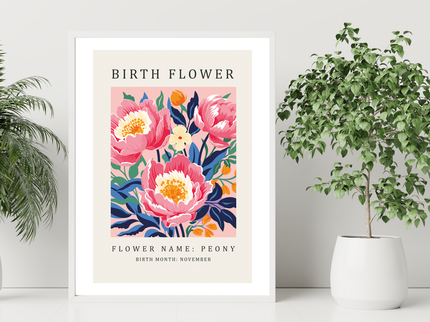 Birth Flower Print November Peony | Birthday Month Poster
