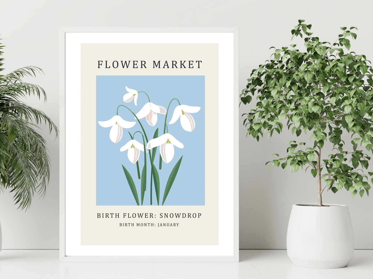 Birth Flower Print January Snowdrop | Birthday Month Poster