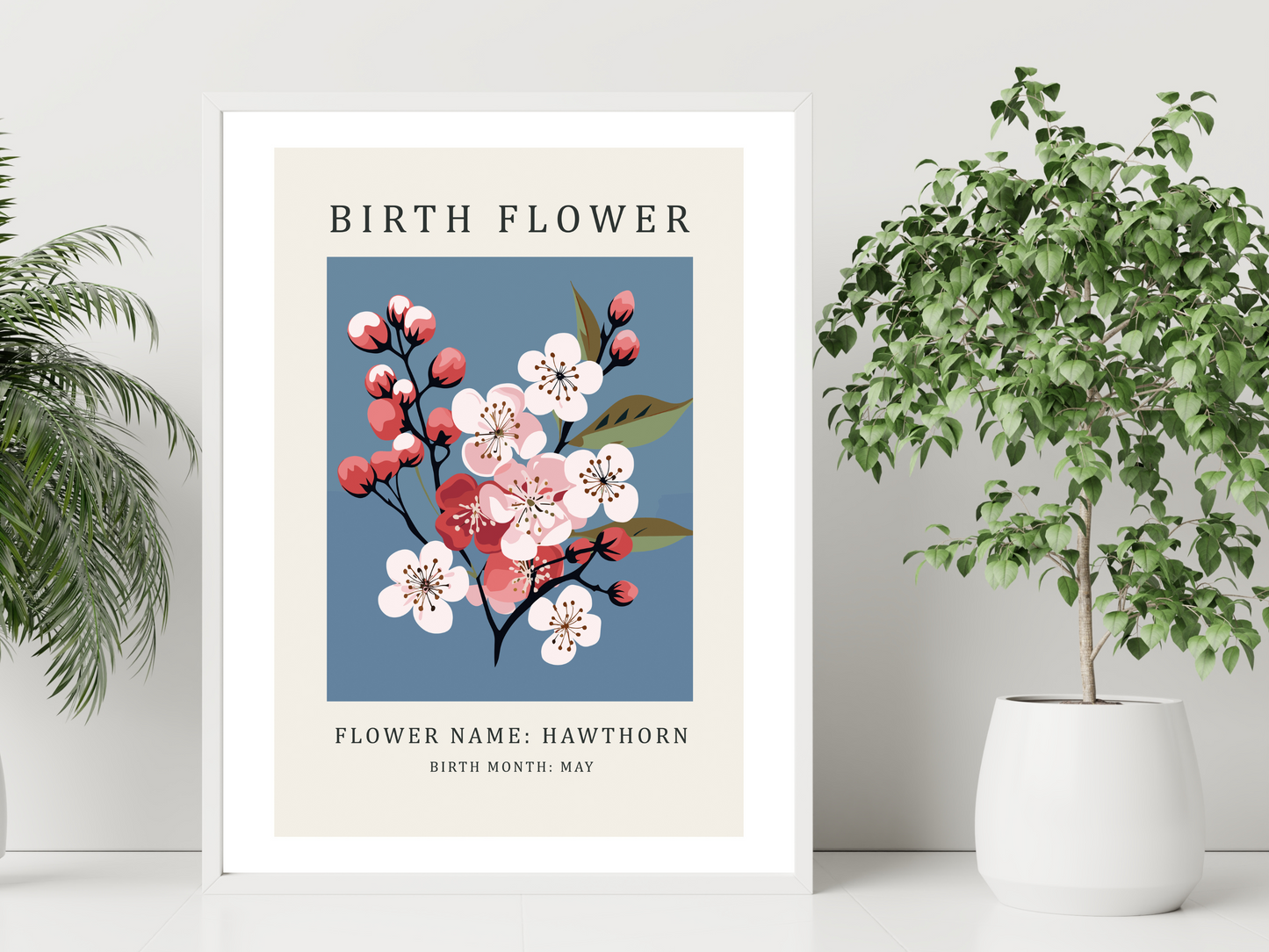 Birth Flower Print May Hawthorn | Birthday Month Poster