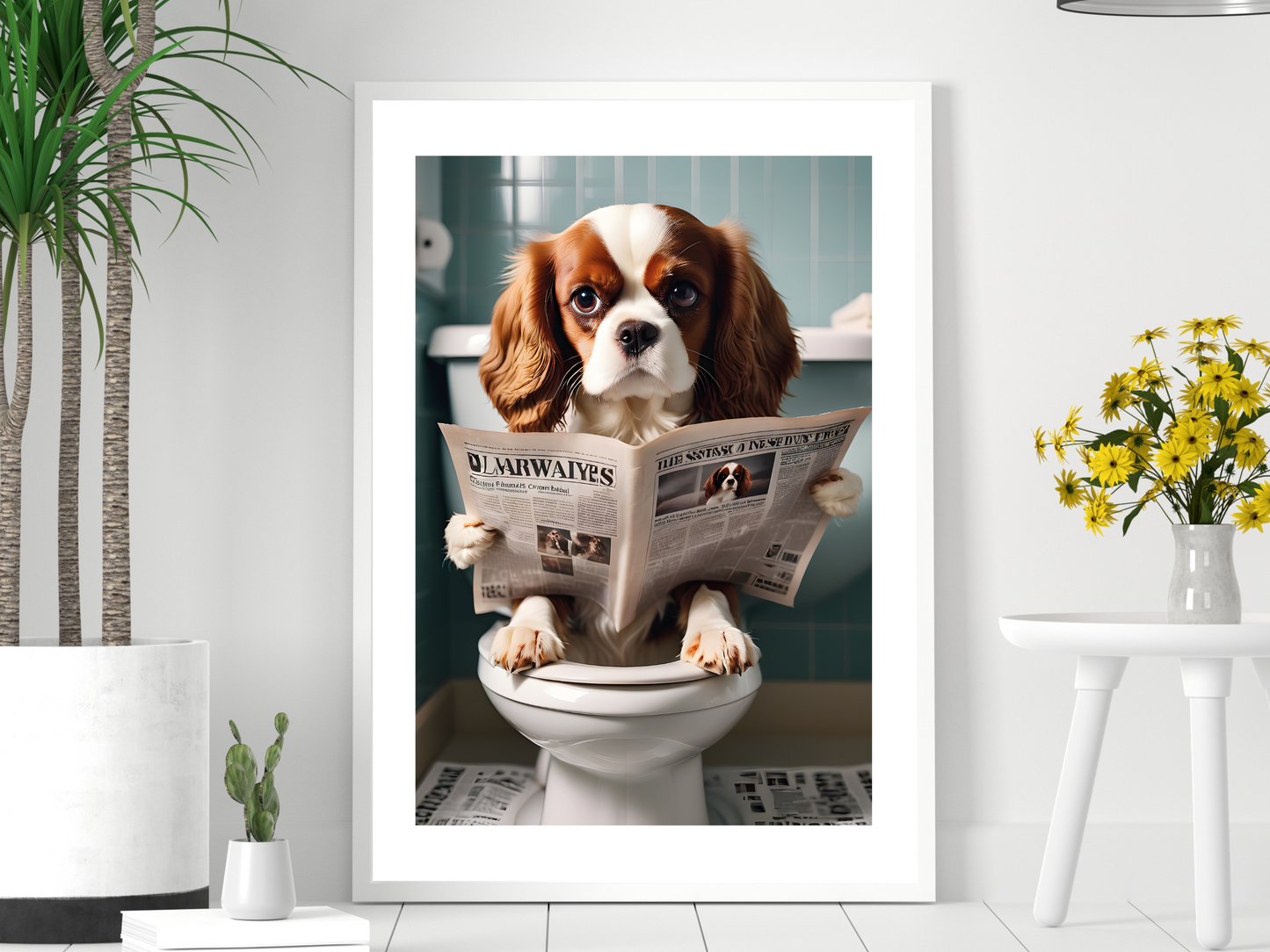 Cavalier Spaniel on Toilet