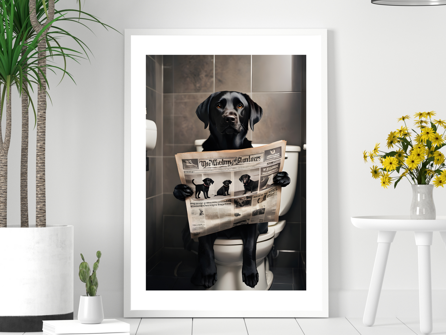 Black Labrador on Toilet