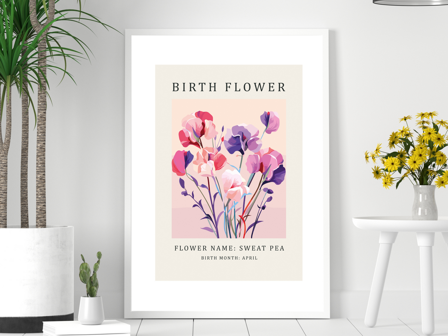 Birth Flower Print April Sweet Pea | Birthday Month Poster