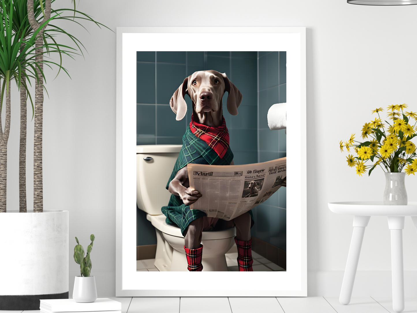 Weimaraner on Toilet