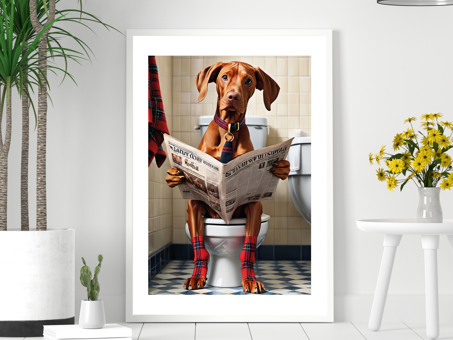 Hungarian Vizsla on Toilet