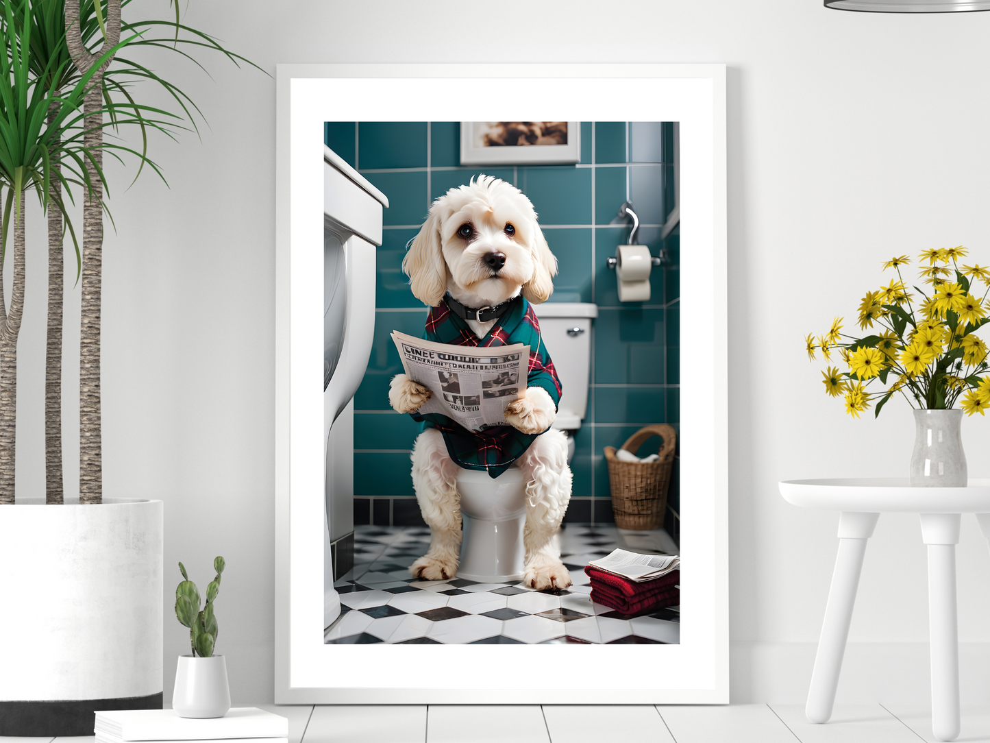 White Cockapoo on Toilet