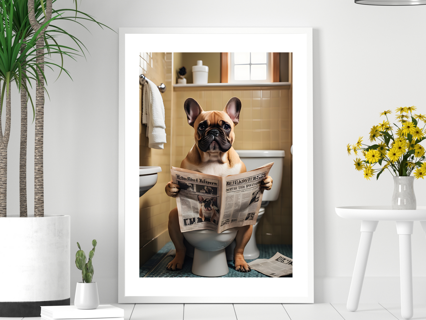 Fawn French Bulldog on Toilet