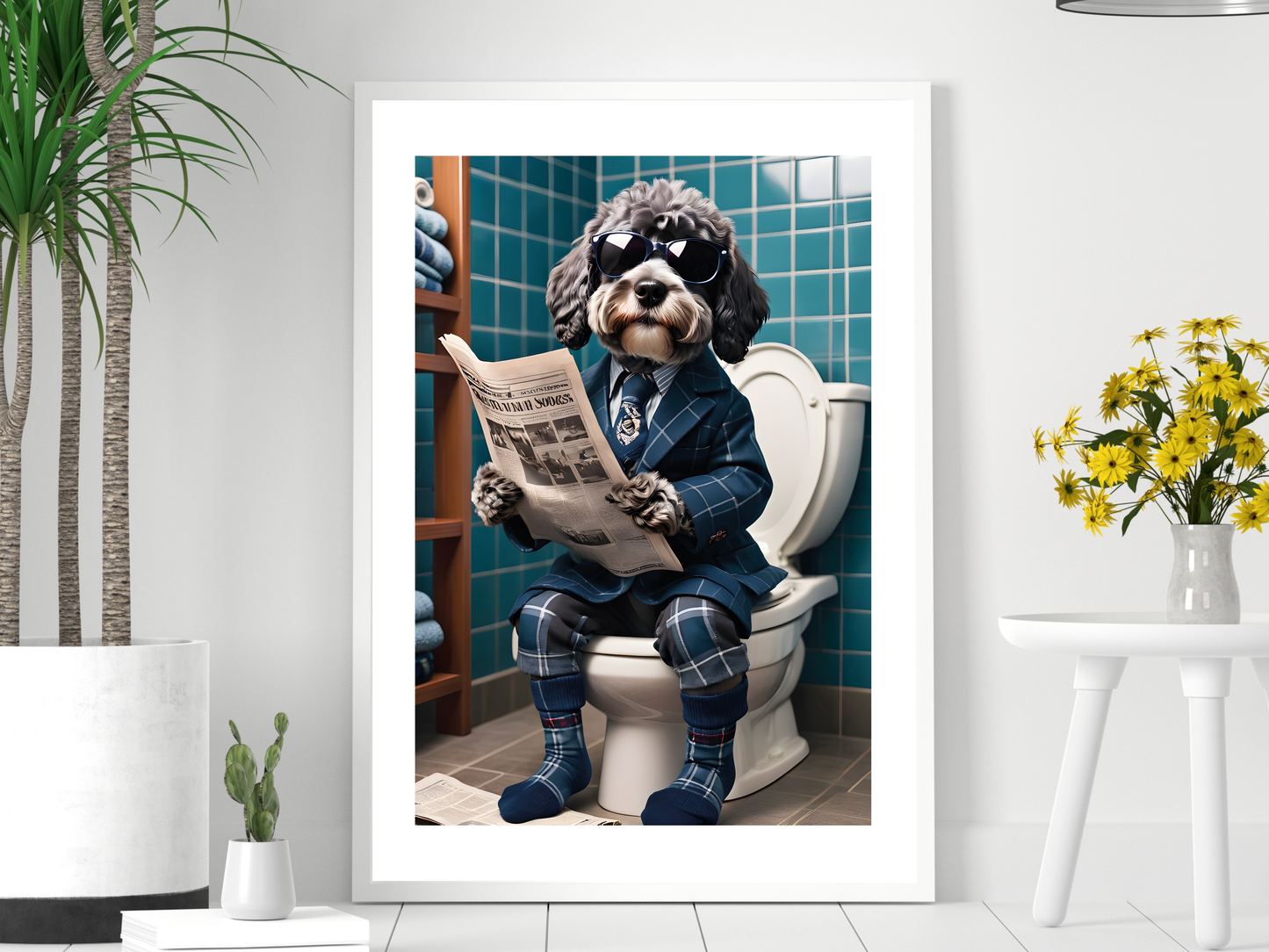 Blue Roan Cockapoo on Toilet