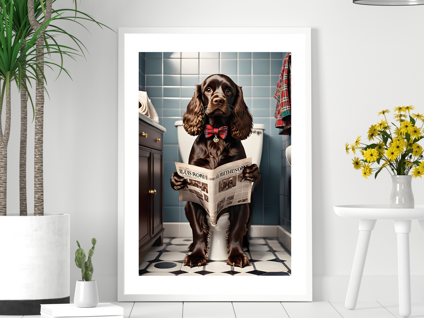 Cocker Spaniel Chocolate Brown on Toilet