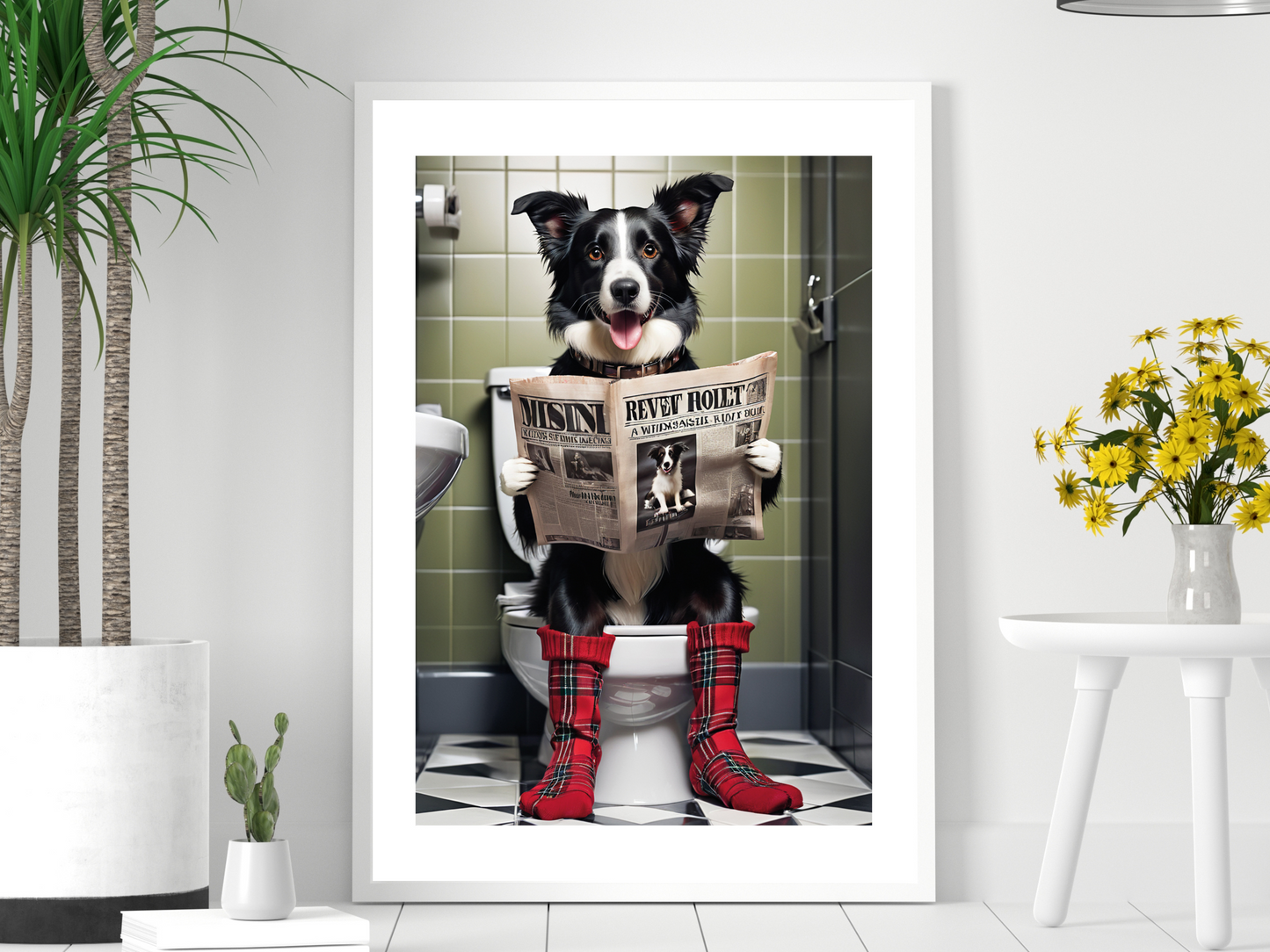 Border Collie Dog on Toilet