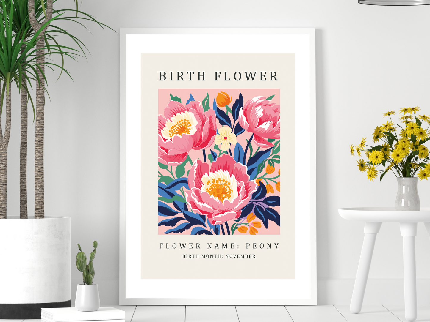 Birth Flower Print November Peony | Birthday Month Poster