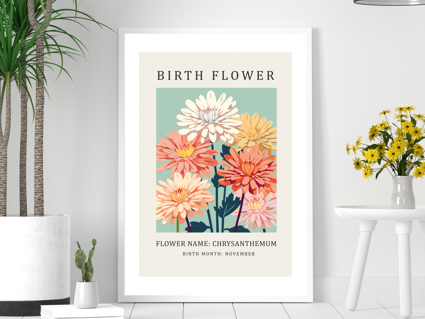 Birth Flower Print November Chrysanthemum | Birthday Month Poster