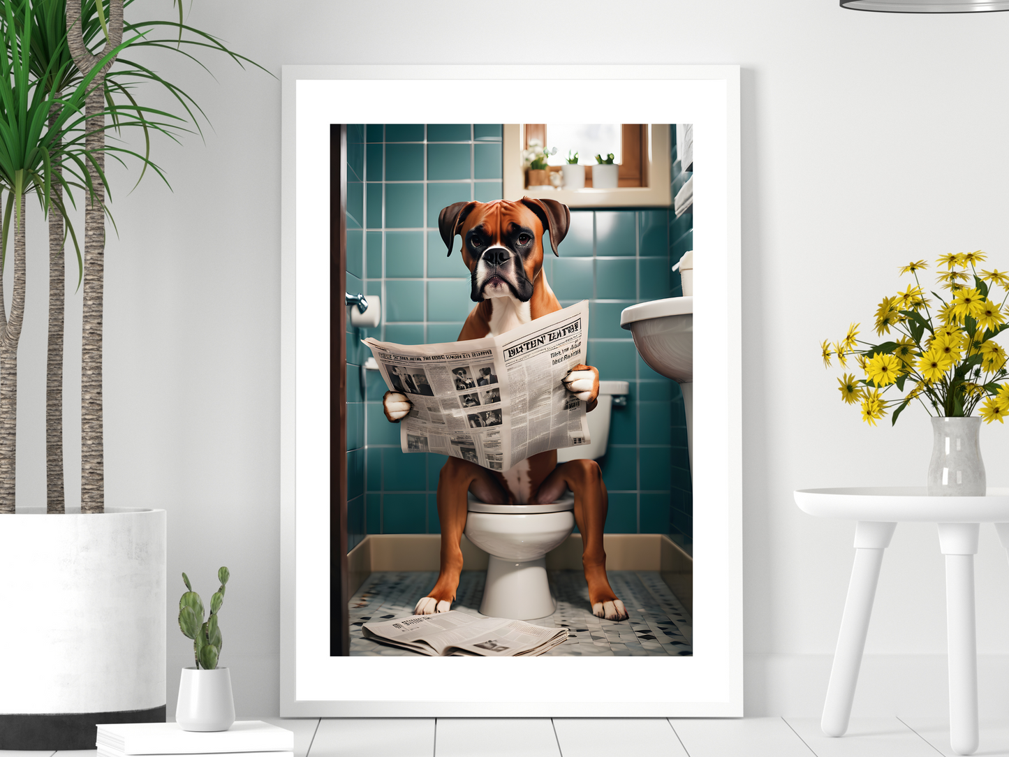 Boxer Dog on Toilet