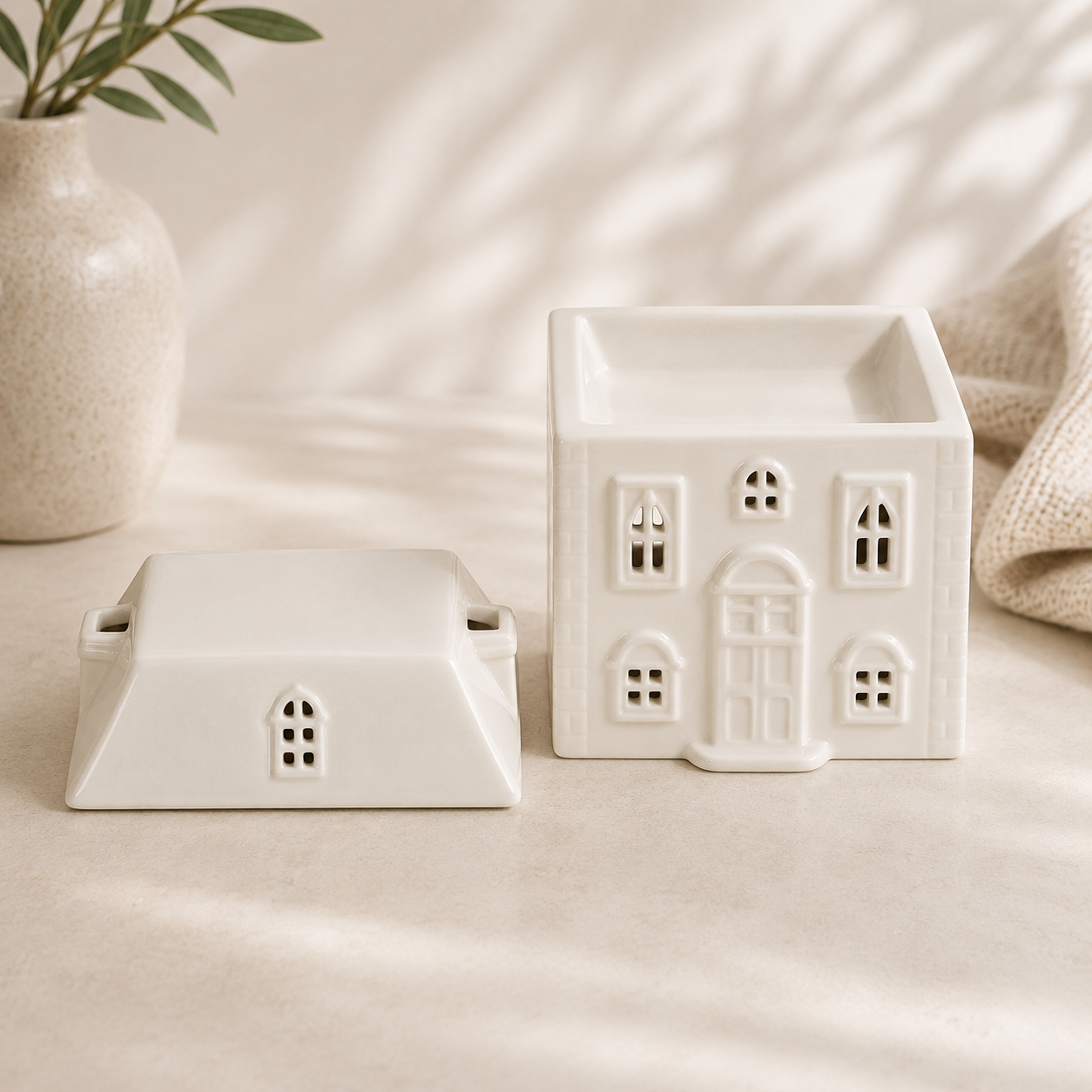White Ceramic House Oil Burner