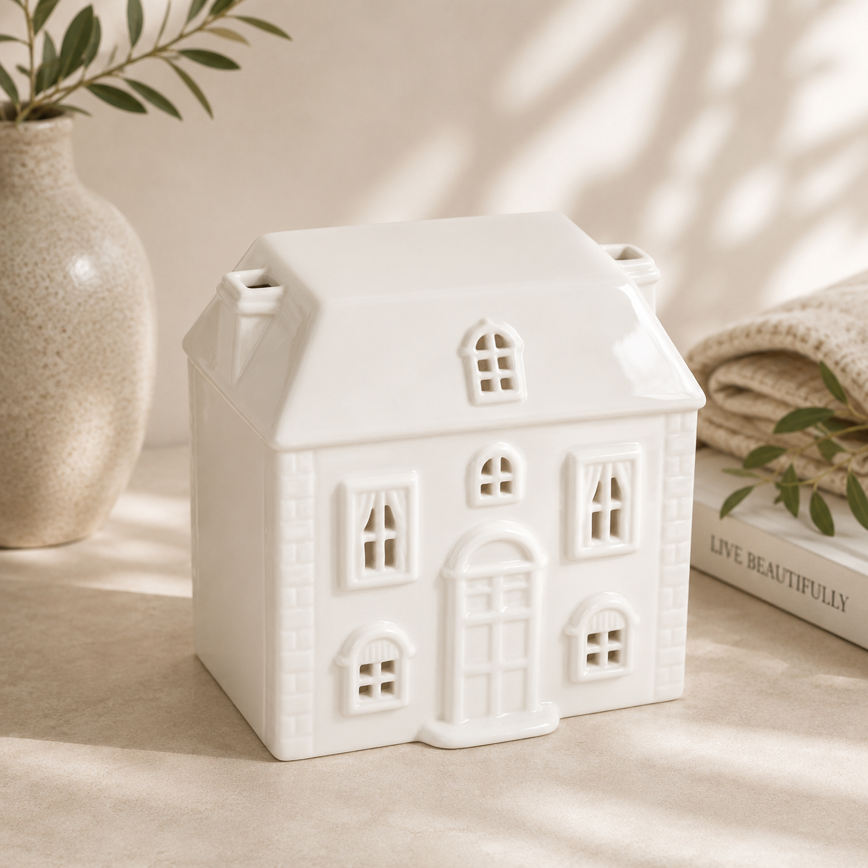 White Ceramic House Oil Burner