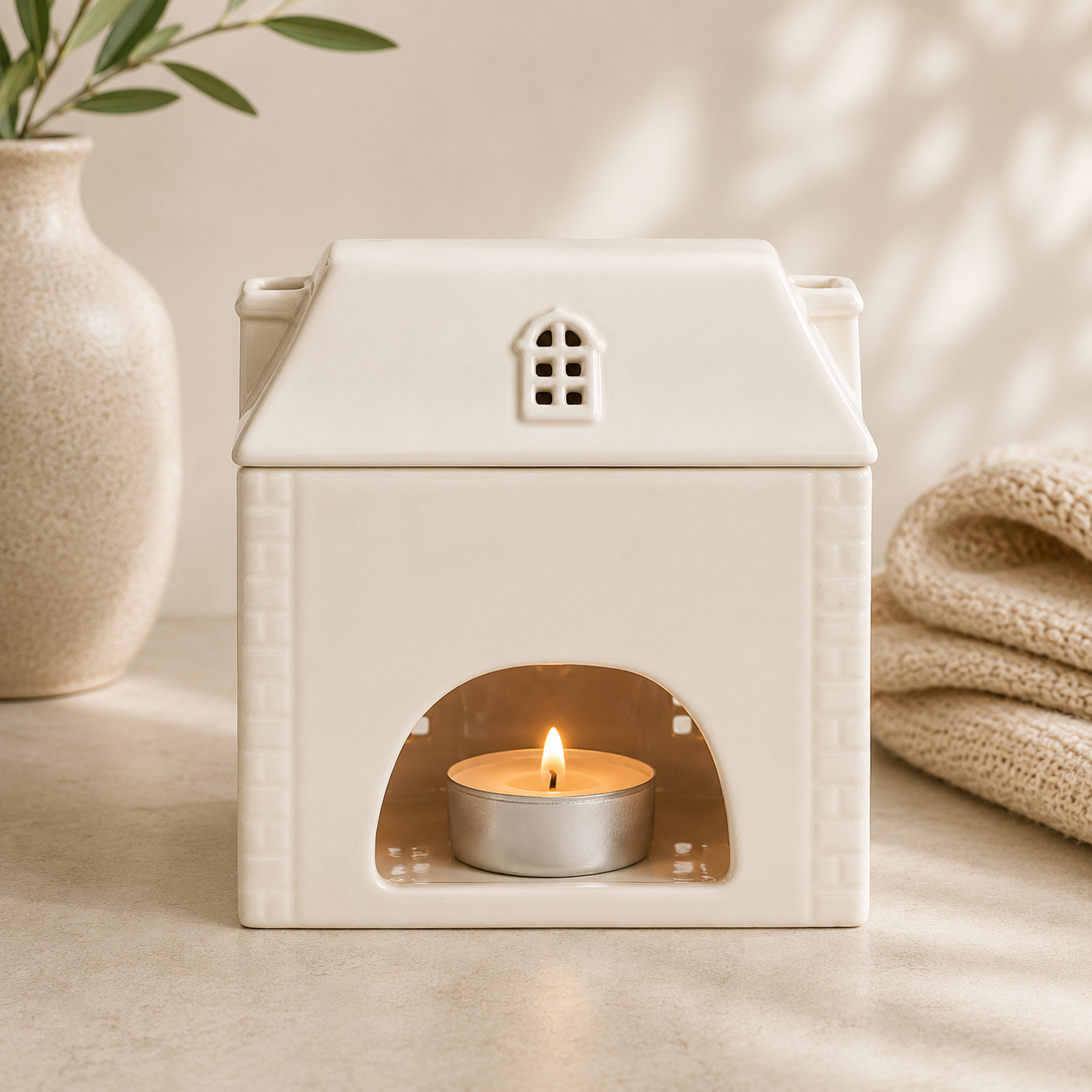 White Ceramic House Oil Burner