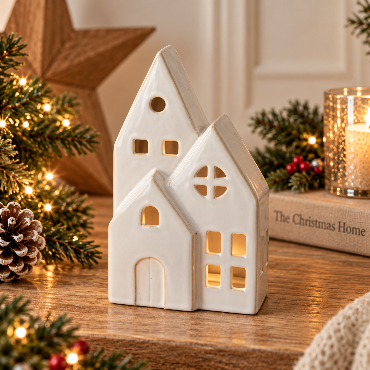 White Ceramic LED Christmas House Decoration