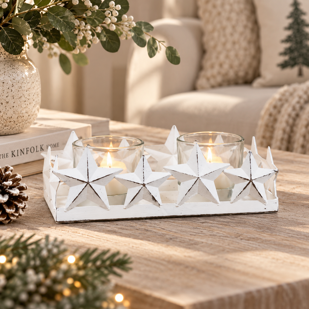 White Star Double Candle Holder Plate | 16.5cm