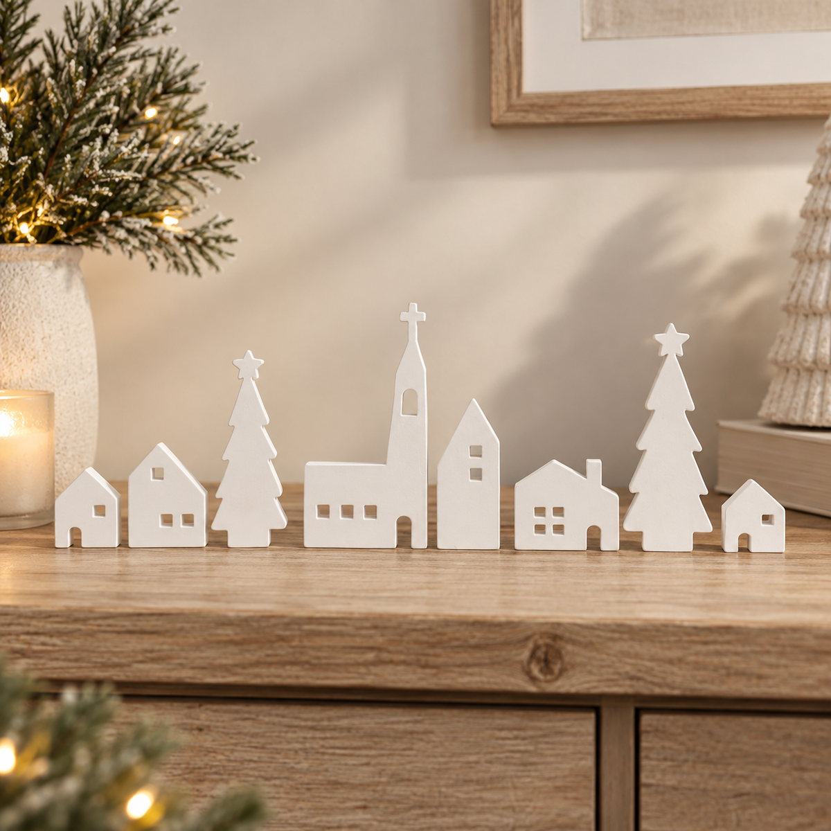 White Wooden House & Tree Set
