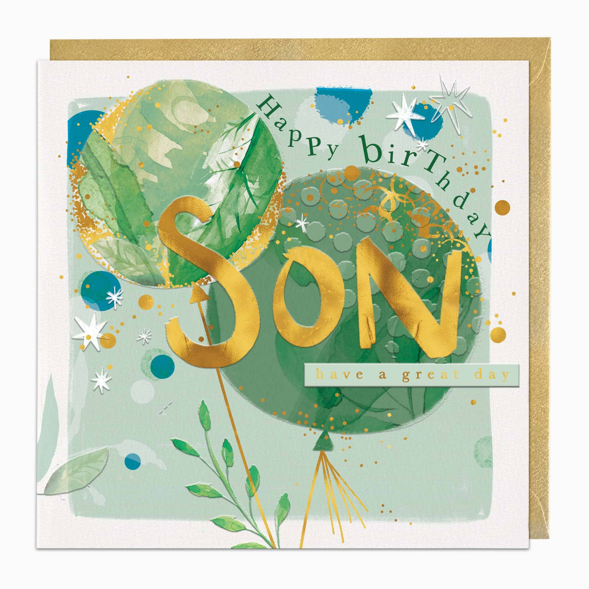 Green Balloons Son Birthday Card