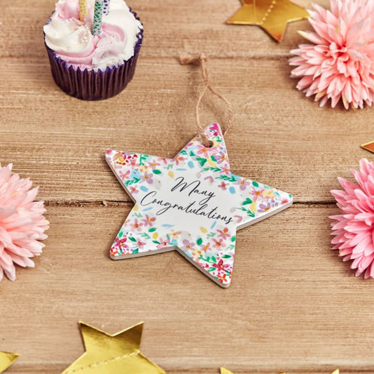 Floral Many Congratulations Star Ceramic Hanger