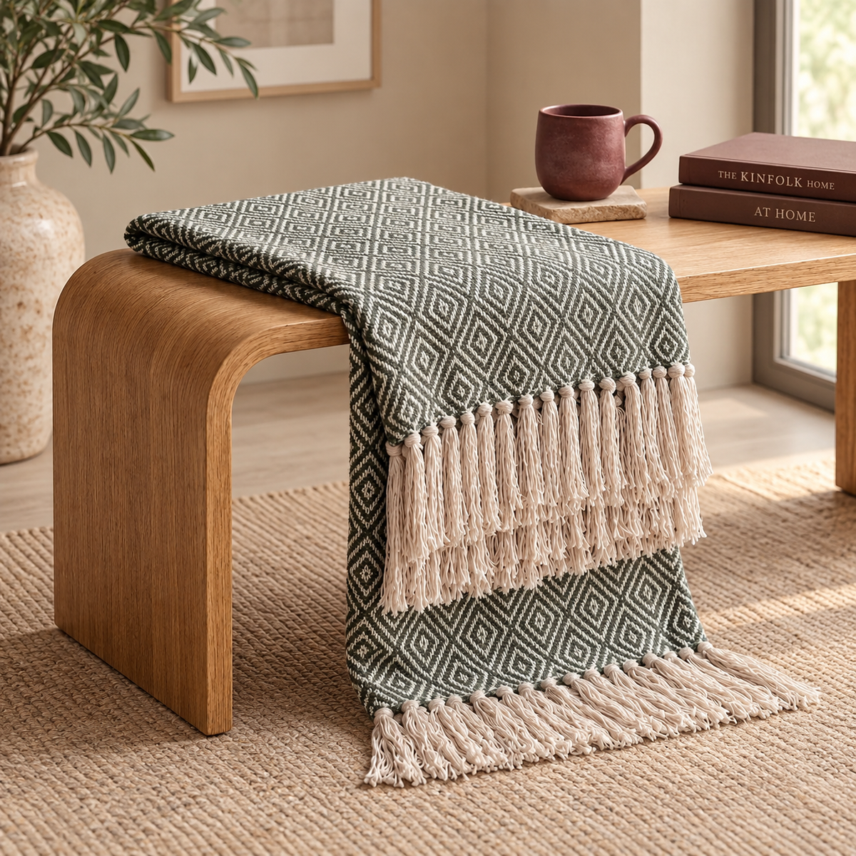 Sage Green Diamond Throw – view 2