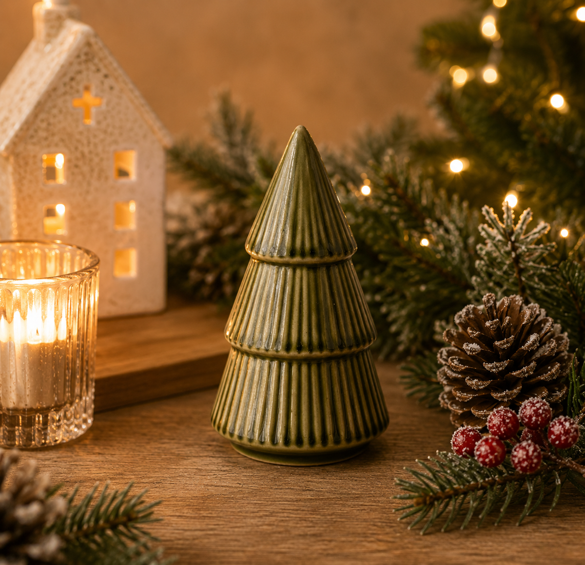Emerald Green Ceramic Christmas Tree Ornament - Large