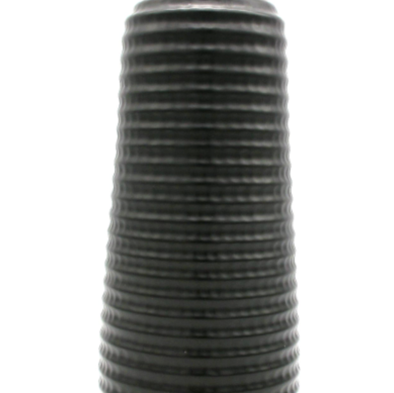 Matte Black Textured Vase 35cm, close-up of the ribbed ring texture on the matte black finish