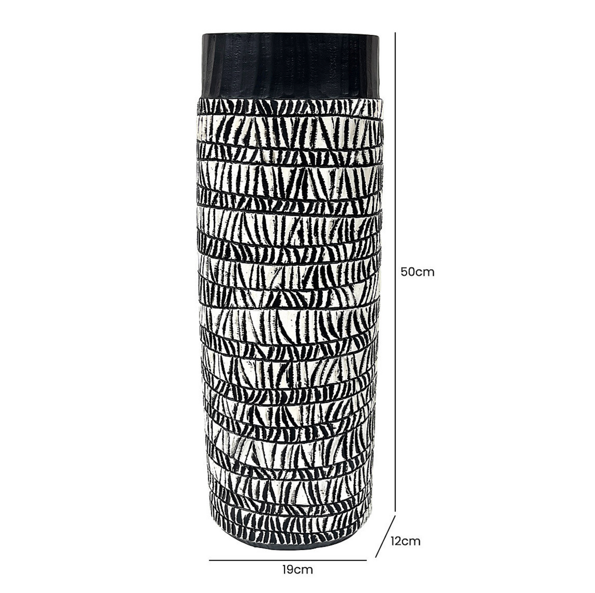 Patterned Oval Vase - Large shown with height and width dimension markings