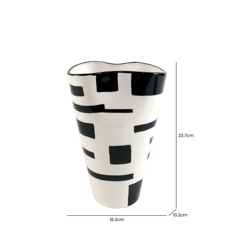 Monochrome Grid Lines Vase, Medium