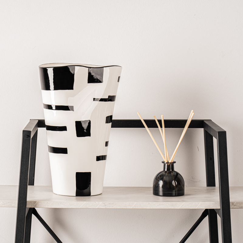 Monochrome Grid Lines Vase, Large