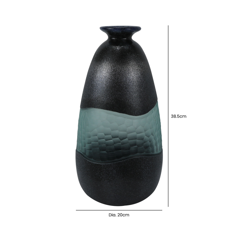 Black & Green Handmade Glass Design Vase, Tall