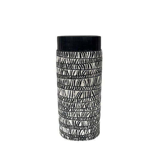 Black & Pearl White Patterned Large Vase