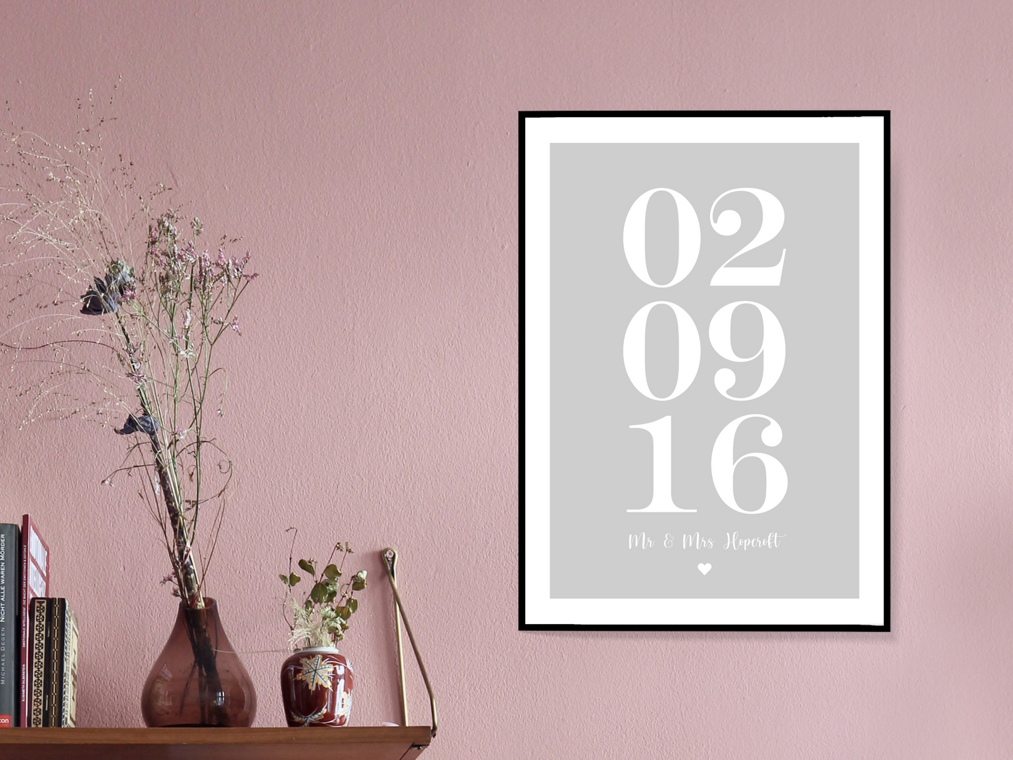 Personalised Date & Text Heart Print (Grey)