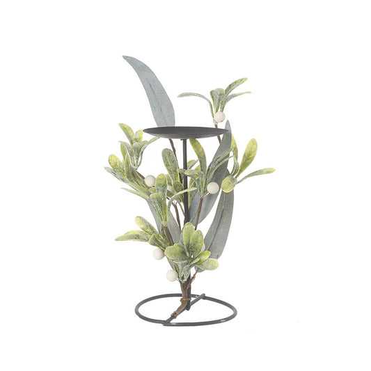 Tall White Berry Foliage Candle Holder