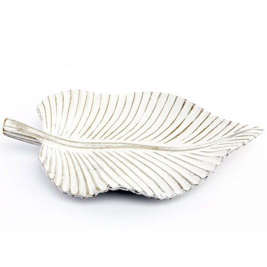 White Wooden Ovate Leaf Tray