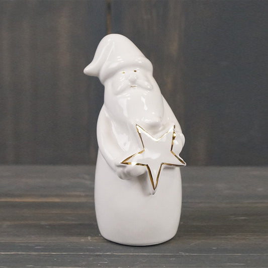 White & Gold Ceramic Santa (Small)